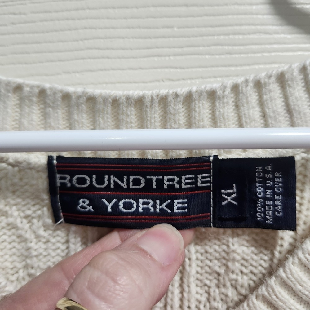 Roundtree & Yorke Sweater Vest XL Cream Cable Knit Textured V Neck Pullover - Picture 7 of 10